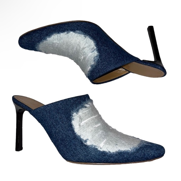 LOEWE Denim Clog Mules Blue White Heels Distressed Jeans Boho EU 40 US 10 new - Picture 6 of 12
